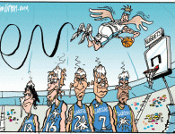 Lakers looked pooped! <img src="http://www.drewlitton.com/wp-content/uploads/2009/05/birdpoop.gif" alt="birdpoop" title="birdpoop" width="250" class="alignleft size-full wp-image-747" />
<strong>I like this internet thing</strong>
This is one of those cartoons that might not have made it in print, but here, well the time was just right for this gag. The Nuggets dominated game 4 of the Western Conference Finals and evened the series. The Nuggets were ferocious on the boards all night. The difference between these two teams and the reason why I think the Nuggets will win this thing. The Bench. The Lakers simply don't have one. The Birdman was his usually electric self, flying often into the rafters for rebounds and causing chaos with those flailing arms...uh...wings of his. It's a sight to behold ain't it? Go ahead Nuggets fans...Tell me all about it. Leave your comments by clicking on "more"