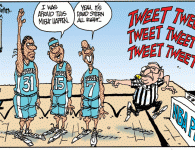 Nuggets Don’t Love L.A. <img src="http://www.drewlitton.com/wp-content/uploads/2009/05/sternreffing.gif" alt="sternreffing" title="sternreffing" width="250" class="alignleft size-full wp-image-758" />
<strong>Haven't I seen that guy before?</strong>
That Referee looked familiar. Wait a minute...
The least Stern could have done was wear a disguise. Remember you heard this here first...If the series goes to 7 games don't be surprised to see Jack Nicholson starring in a new role..as an NBA Referee. Hey, it could happen.
