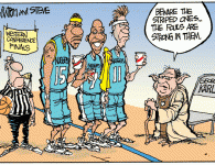 Steve Scores Contest Win! <img src="http://www.drewlitton.com/wp-content/uploads/2009/05/stevecaption-winner.gif" alt="stevecaption-winner" title="stevecaption-winner" width="250" class="alignleft size-full wp-image-729" />
<strong>Steve From Summit Graphic Studios Scores Upset!</strong>
We had great response this week with 127 entries and I have to tell you it was tough. We really could have had 10 winners at least. This weeks runner ups are:
<strong>Hazardous_T </strong> said:
“Don’t look now but I think Vince McMahon is dressed up as a ref…”
and
<strong>Phil </strong> said:
“Yes Mello, Kobe IS your father.”
<strong>Three quick notes:</strong>
<strong> First</strong> I'm running behind on my mailings, so forgive me. I'll be getting them out tomorrow.
<strong>Next </strong>Our winners need to e-mail their address, t-shirt size and their preference for sketches to me at sportoonz@gmail.com.
<strong>and Last</strong> Several of you caught my mistake on the Birdman's number. Player numbers and I have had a rough history. I can't tell you how many times I put Kobe in a number 8 jersey (his old number) only to have one of our copy editors catch it. (He was a Lakers fan). My bad. I fixed it in this copy. In golf they call that a Mulligan. Have a great weekend. And How about them Nuggets!!