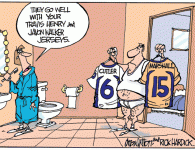 <img src="http://www.drewlitton.com/wp-content/uploads/2009/06/broncocaptionwinner.gif" alt="broncocaptionwinner" title="broncocaptionwinner" width="250"  class="alignleft size-full wp-image-889" />
<strong>Congratulations to Rick</strong>
Another great week in the caption contest with the third week in a row over 100 entries.
Our runner-ups were
 Steve  said:
Dumb and Dumber, it’s a tough choice and
 Eric  said:
Use the 6 to clean the toilet, and the 15 to mop the floor…Be sure to e=mail me at sportoonz@gmail.com with your address information so I can get prizes in the mail.