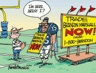<img src="http://www.drewlitton.com/wp-content/uploads/2009/07/brandonmarshalltoon-585x378.gif" alt="brandonmarshalltoon" title="brandonmarshalltoon" width="250"  class="alignleft size-large wp-image-1135" />
<strong>Brandon Marshall</strong> reported to camp yesterday. Why? His contract said he had to. The quicker the Broncos can rid themselves of this overpaid skunk the better. He's become nothing but poison on and off the field. Do you agree or disagree?
<strong>Question of the Day</strong>
What do you think the keys to training camp will be?