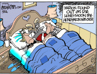 <img src="http://www.drewlitton.com/wp-content/uploads/2009/07/marion-honeymoon.gif" alt="marion-honeymoon" title="marion-honeymoon" width="250"  class="alignleft size-full wp-image-1071" />
You know the honeymoon is over when...
I love to do these kinds of cartoons about our relationship with sports and how it impacts our lives. I could do a whole book of these.