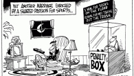 Distant Replay plus an ESPN.com toon today <img src="http://www.drewlitton.com/wp-content/uploads/2010/05/sharedpassions.gif" alt="" title="sharedpassions" width="600" height="420" class="alignnone size-full wp-image-2817" />
Here's another older one by special request. I had fun with this one. I've also got <strong>a new King James </strong>cartoon over on <a href="http://espn.go.com/espn/commentary/"> ESPN.com</a> and be sure to check out the other oldies but goodies by scrolling down the page. I added one over the weekend.
I also made a change and added a donate to the Gulf Oil Spill relief fund, which will benefit those in the fishing industry directly affected by the horrific mess in the Gulf.