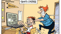 Sports Coverage <img src="http://www.drewlitton.com/wp-content/uploads/2010/05/sports-coverage.gif" alt="" title="sports coverage" width="600" height="395" class="alignnone size-full wp-image-2784" />
<strong>Sports Coverage</strong>
This cartoon I think pretty well sums up the state of sports these days. You can't turn on the TV, surf the internet or buy a paper without Sex Scandals all over the sports section. I'm not quite sure where everything spun out of control but suffice to say, sports will never be the same.
<strong>A Few New Items</strong>
I've started another blog all about comics and cartooning and my life as a cartoonist called <a href="http://www.talesfromthelooneypen.wordpress.com">Tales from the Looney Pen</a>. There's a widget in the sidebar. Please check it out. It may not be your cup of tea but I'd love to see all of you join me for some fun over there as well as here.
And in the menu bar at the top of the page you'll notice DrewTube (I know, I know, it's corny) which will be a place to see the all of the Webcast archives. I'm aiming for my first webcast this Friday May 14th. Oh, and there should be a cartoon on Friday as well. It will be a busy week. I'm working on a cool assignment for the June issue of Mile High Sports magazine!