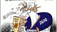 <img src="http://www.drewlitton.com/wp-content/uploads/2010/10/25b.gif" alt="" title="25b" width="600" height="400" class="alignnone size-full wp-image-3377" />

<strong>TODAY"S ESPN MONDAY NIGHT MADNESS ANIMATION IS BELOW SO PLEASE SCROLL DOWN!</strong>

Sometimes there just aren't enough words to describe "ugly". And maybe ugly isn't even the right word. I'm sure all of you have a few of your own words to describe what the Broncos looked like yesterday. <strong>It was the worst performance by a Broncos team I've ever seen</strong> since moving to Denver in 1982. And yes, that includes the 55-10 Super Bowl blowout. In that game the Broncos at least made an effort for the first few minutes. Sunday there was no effort. This looked like a team who had just been told before kickoff that their one week mini vacation to London won't start until Thursday. And oh, by the way did we tell you the 49ers already left for London this afternoon. That's what it looked like. And, hey, those kinds of things do happen. Just like they do in your office when someone tells you the company isn't buying the coffee anymore, or that Christmas bonus you were counting on, well, stop counting on it.

 I've never actually witnessed <strong>a real live mutiny</strong> but what we all saw yesterday in Denver was every bit that and more. It spells (we hope) the end of a very, very bad experiment of bringing in a young arrogant coach who could care less about the history of the franchise he coaches. Know this Broncos fans, <strong>Josh McDaniels has never been about you</strong>. Or about the storied past of the Broncos. Josh has always been about Josh, his way or the highway, his way or no way. He doesn't care about a team that once went door to door to drum up enough support to stay in Denver. He doesn't care about Floyd Little or John Elway or stories of Lombardi Trophies past. And he clearly doesn't care about this so called Raiders rivalry. No. The only thing he was embarrassed about yesterday was the fact that HE got blown out in the Madden football game he thinks he's playing on his XBox 360. We can only hope that Pat Bowlen has had enough, because, and I think I speak for a lot of Broncos fans today, I know we all sure have. Yeah. We've all had more than enough.

If you liked this cartoon, and miss the days when you could see more of this kind of thing in your daily paper, call the Denver Post and 9News. Let them know that you'd like to see my cartoons back again. It certainly can't hurt. I'm not able to draw the local cartoons as often as I used to because I have to pay the bills. When I do a local one like this, I do it for you. I don't get compensated for it. So please feel free to take up my cause and help to return my cartoons to Colorado. And while you're at it, please take some time to let the great folks at  ESPN.com, the Chicago Tribune, Mile High Sports Magazine (where I do local cartoons once a month), Metro North News and the Communicator of Santa Rosa, NM  how much you do love the cartoons. Every little bit helps. 