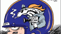 Broncospy: The mistake by the flake <img src="http://www.drewlitton.com/wp-content/uploads/2010/11/29b.gif" alt="" title="29b" width="600" height="400" class="alignnone size-full wp-image-3499" />
Here's a brand new cartoon hot off the drawing board. I couldn't wait until tomorrow to jump on this crazy story in the land of Broncomania.
There are so many things wrong with using video cams to film other teams, especially during a Saturday walk through which often contains the first 15 plays a team scripts for Sunday, I just don't know where to begin. Suffice to say it's corrupt on so many levels that it's a bit like digging through files in the Watergate building. Eventually you just knew Richard Nixon was in deep doo-doo. And so is Josh McDaniels.
I'm going out on a limb here, but to me, <strong>there is no way you can retain McDaniels</strong> as your head coach for next season with this skeleton in his closet. Trust is broken. The humiliation is huge and the damage is done.
Here's what we need to take from all of this...<strong>If Pat Bowlen doesn't make a change</strong> at the end of the year, the Denver Broncos are in big, big trouble. Because what it insinuates is even more worse than anything McDaniels regime has done to the franchise. <strong>It means there is no captain at the wheel</strong>. Whether it's Bowlen's health or something else within the organization going on, if McDaniels is left to coach next season it spells the end of Broncomania as we know it. It means blackouts in Denver.<strong> It means a runaway train heading over the cliff. And ain't nobody stopping it. Nobody.</strong>