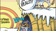 Reality Check <img src="http://www.drewlitton.com/wp-content/uploads/2011/02/realitycheckcolor2.gif" alt="" title="realitycheckcolor" width="600" height="690" class="alignnone size-full wp-image-3829" />
One of the biggest reasons I started this blog was to have a chance to connect with as many of the people who read my cartoons as possible. I want to know as many of you as I can through the comments you leave, as well as my replies back. That said, I'm so sorry I haven't been as "talkative" in the comments section lately as I would like to be. I apologize. I think my batteries just got rundown a little. I'll try to be better about commenting more to each of you who stop by. There are quite a few of you who are regulars in the comments section and as the song goes I want this to be a place where everyone knows your name and we're all glad you came. Especially me. Without you I wouldn't be doing this. Thanks for your support. Have a great Monday. Spring training is here!