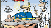 <img src="http://www.drewlitton.com/wp-content/uploads/2011/05/lakers.gif" alt="" title="lakers" width="600" height="400" class="alignnone size-full wp-image-4242" />

Ouch! That's gotta hurt. Even Jack Nicholson had to wince in pain watching the Lakers being swept by the Dallas Mavericks on Sunday. Mark Cuban gets the last laugh. It was ugly. Two Lakers were ejected but they secretly hoped they'd throw the whole team out. Phil Jackson has picked a sour note to end his career on. I actually thought though, it was in the NBA TV contract that it had to be Lakers vs. Celtics playing for the title every year until eternity. what did you think of the weekend in sports. Crazy? Wild? What's that? You spent the weekend in the yard grilling and chilling. Good for you. Me too.