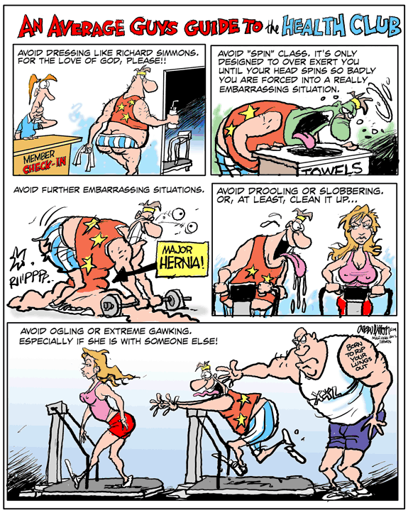 An Average Guy’s Guide to the Health Club This cartoon was drawn for the March issue of Mile High Sports Magazine which is on news stands now. Here’s the digital link to the magazine for those who don’t...